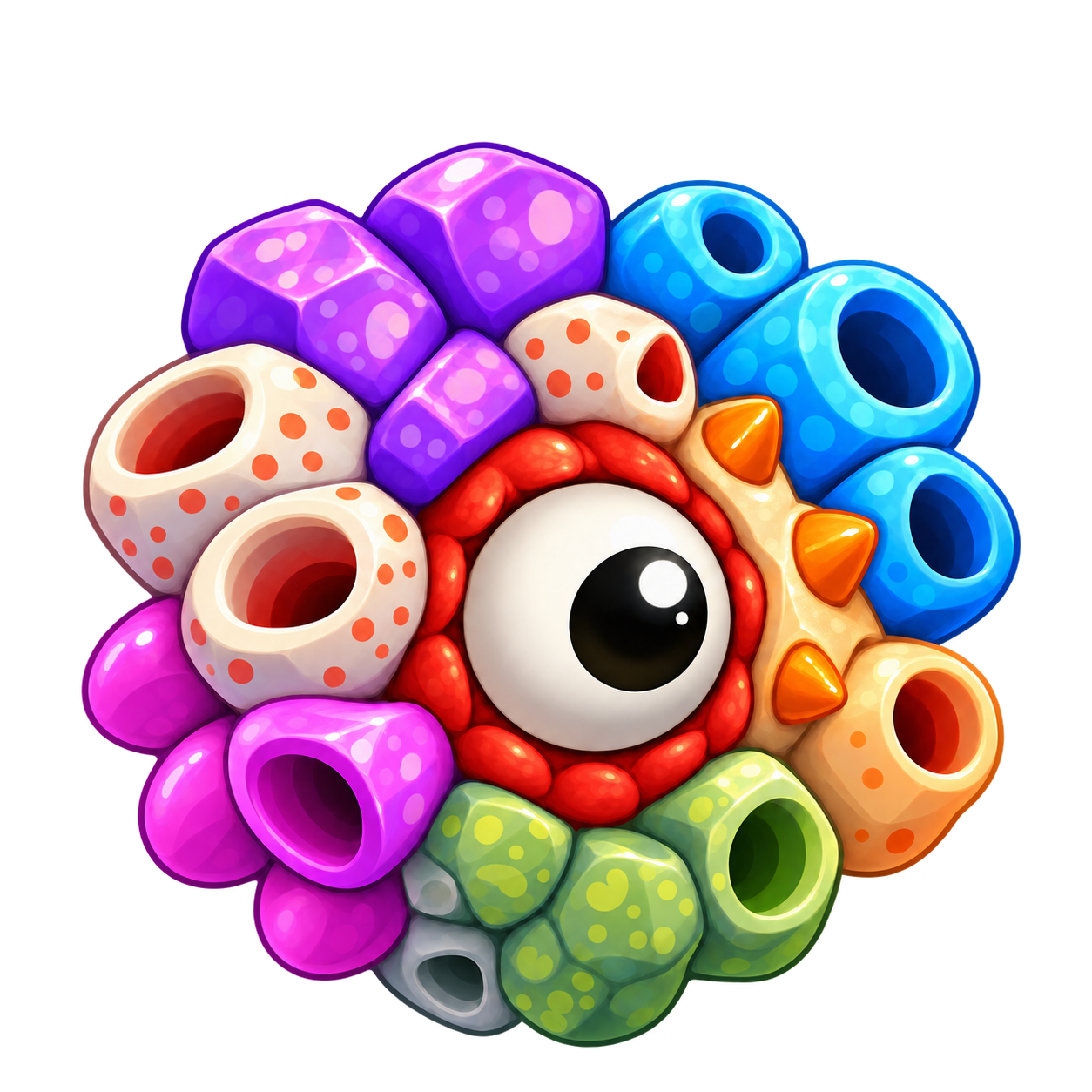 A colorful many-eyed coral creature